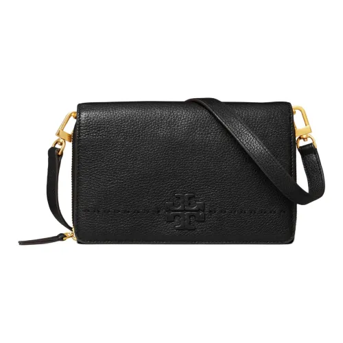 TORY BURCH McGraw Litchi Grain Leather Wallets Shoulder Bag Crossbody Bag Women's Black