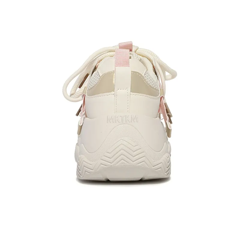 MKTKM Cushioned Water Resistant Height Increasing Low Top Chunky Sneakers Women's Beige-6