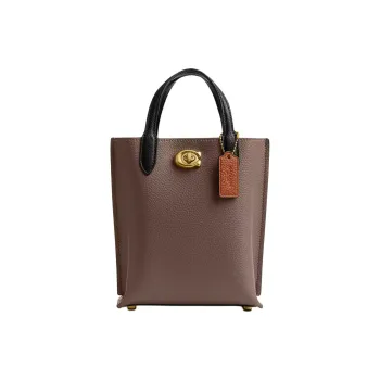 COACH Willow Polished Pebble Leather Shoulder Bag, Crossbody Bag, Handbag Mini Women's Brass & Black Stone Multicolor