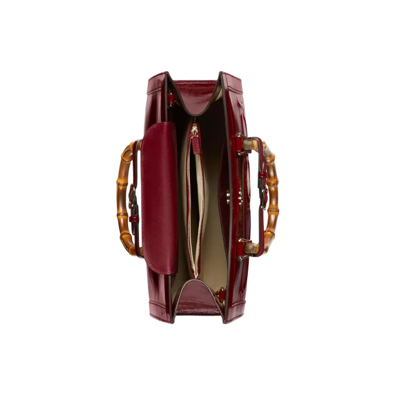 GUCCI Patent Leather Tote Bag Shopping Bag Shoulder Bag Handbag Medium Size Women's Deep Red-7