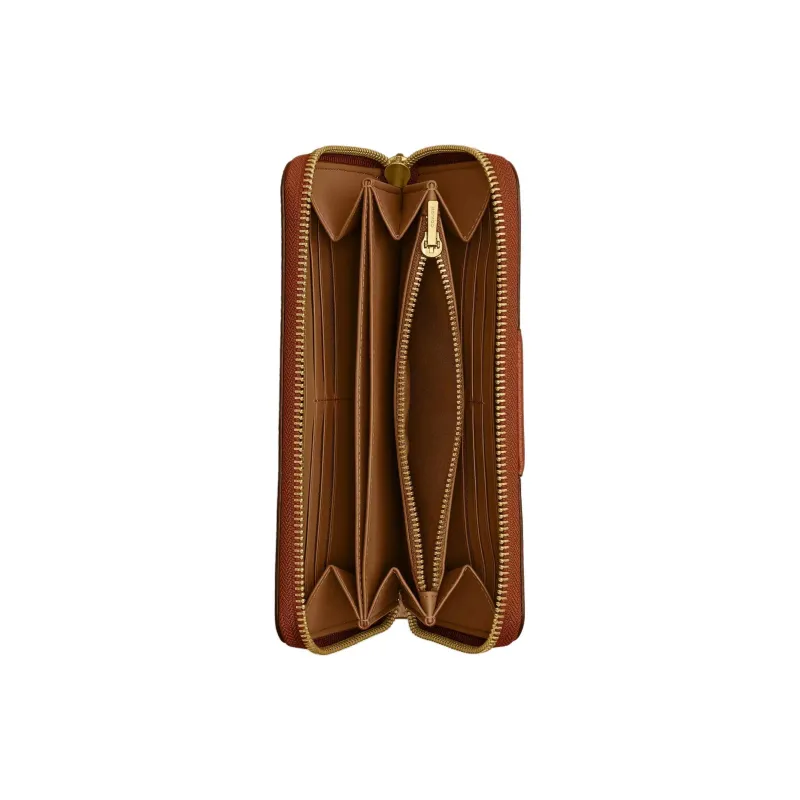 COACH Accordion Zip Coated Canvas With Polished Shell Pattern Leather Wallet Small Size Unisex White & Brown-1