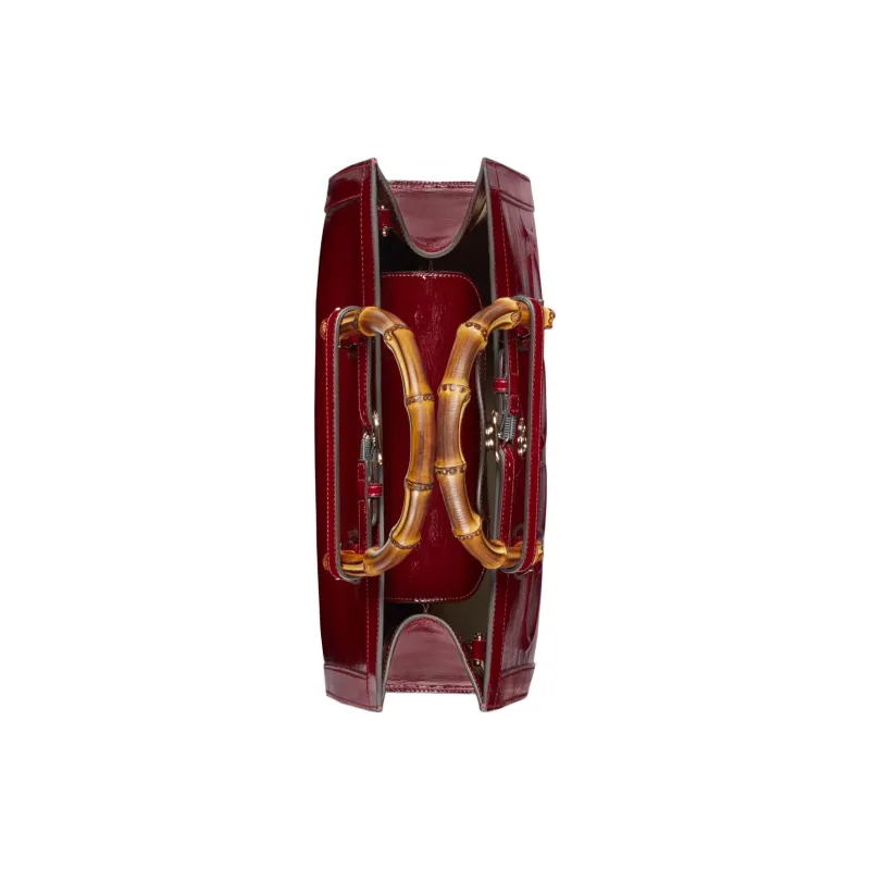 GUCCI Patent Leather Tote Bag Shopping Bag Shoulder Bag Handbag Medium Size Women's Deep Red-6