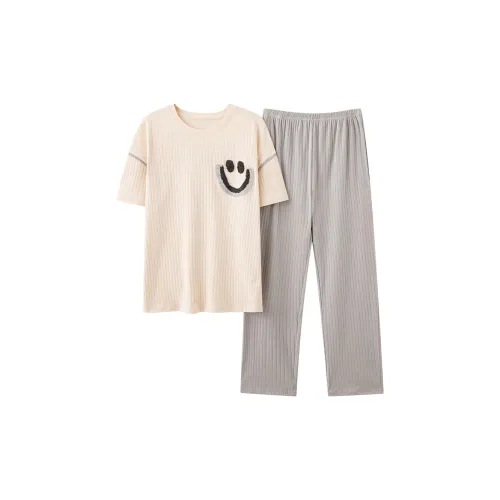 William Pajama Set Men's Beige Apricot/Light Gray