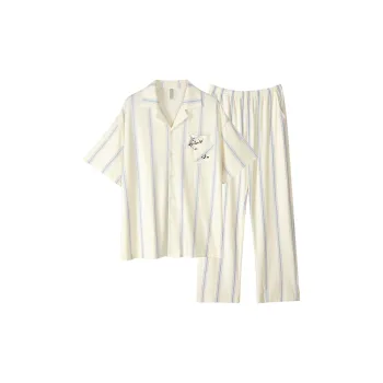 Same Language Pajama Set Men's Orange White Sky Blue Vertical Stripes
