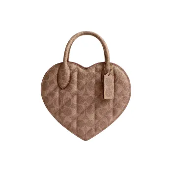 COACH Heart Coated Canvas Heart Shaped Bag, Shoulder Bag, Crossbody Bag, Handbag Small Size Women's Brass & Tan