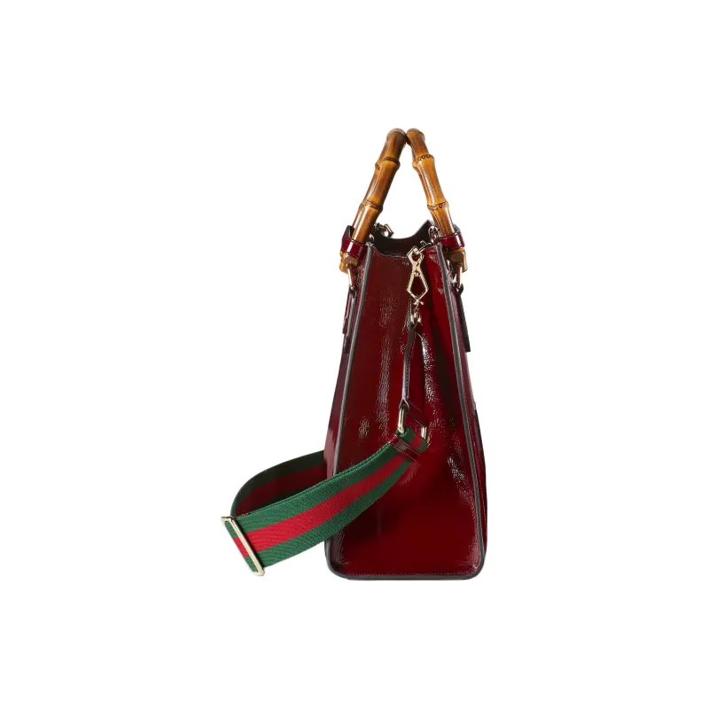 GUCCI Patent Leather Tote Bag Shopping Bag Shoulder Bag Handbag Medium Size Women's Deep Red-4
