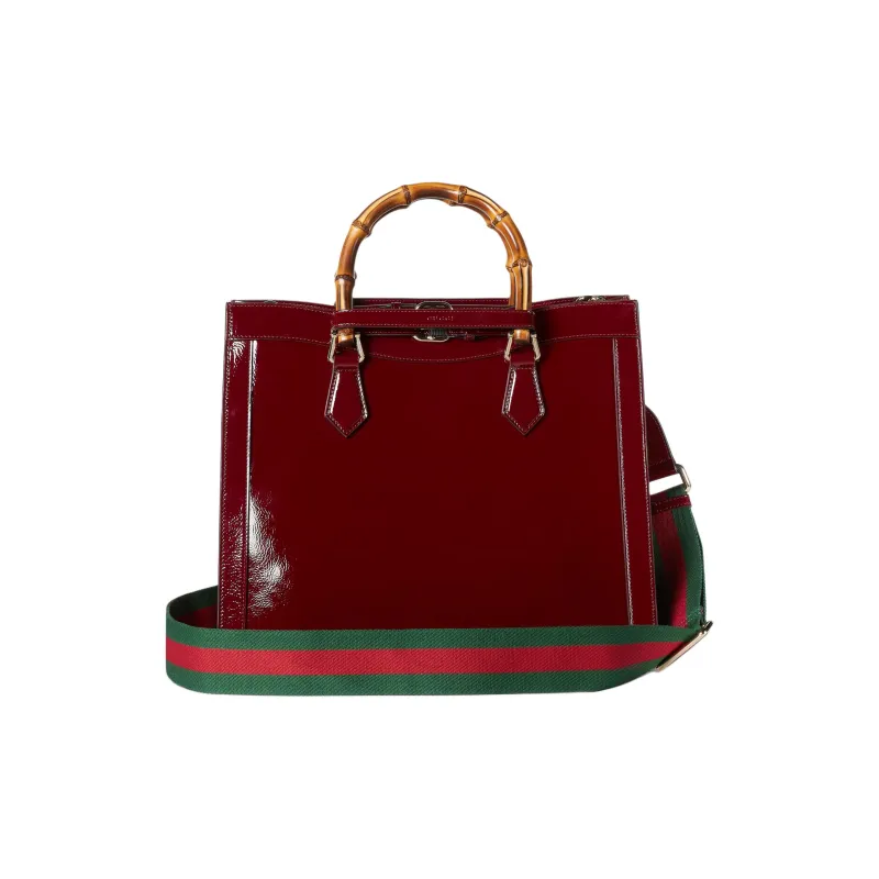 GUCCI Patent Leather Tote Bag Shopping Bag Shoulder Bag Handbag Medium Size Women's Deep Red-5