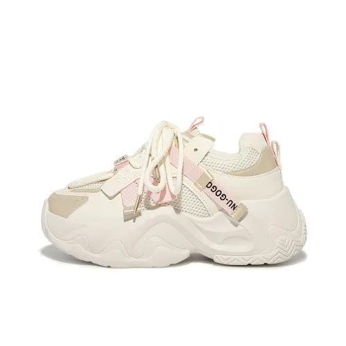 MKTKM Cushioned Water-Resistant Height Increasing Low-Top Chunky Sneakers Women's Beige