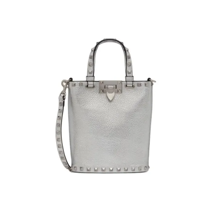 Valentino ROCKSTUD Grained Calfskin Shoulder Bag Crossbody Bag Handbag Mini Women's Silver-0