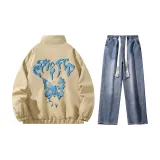 Set (Khaki Coats+Dark Blue Washable Jeans)