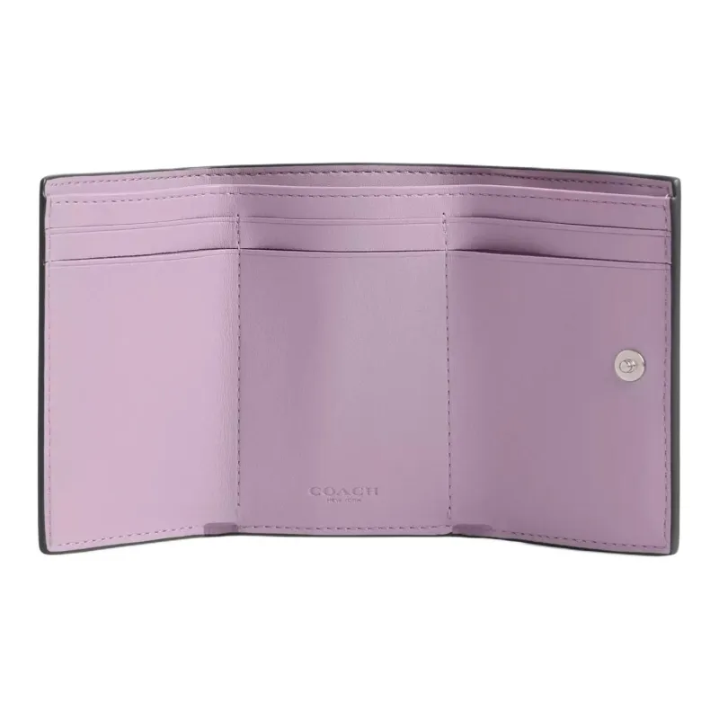 COACH Trifold Wallet Polished Pebbled Leather Wallet Mini Women's Purple-1