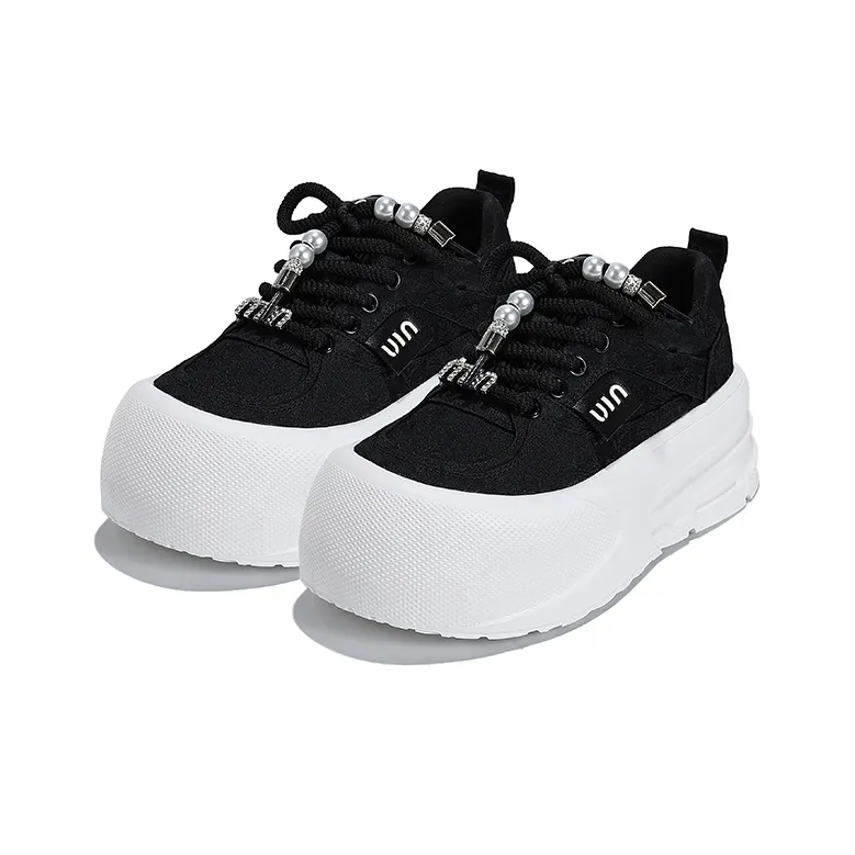Junjali Skateboard Shoes Women's Low Top Black/Beige/Pink-7