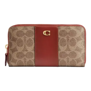 COACH Accordion Zip Canvas With Leather Wallet Small Size Unisex Brass & Tan