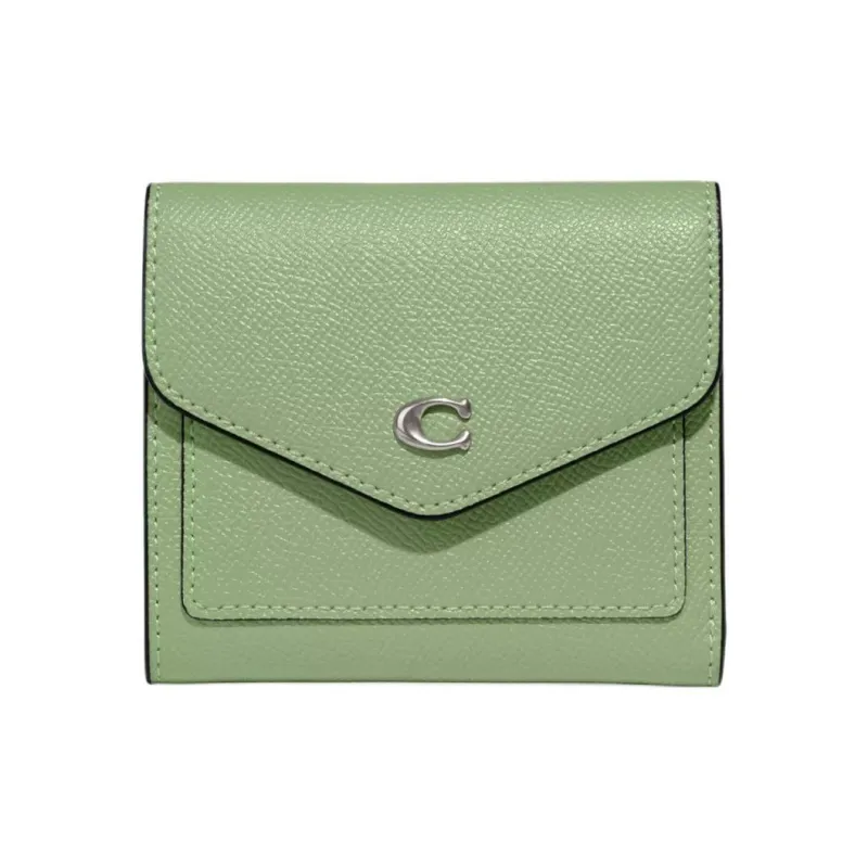 COACH Wyn Cross-Stitch Leather Coin Purses Wallets Small Size Women's Light Pistachio-0