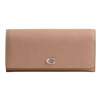 COACH Envelope Polished Pebbled Leather Wallet Small Size Women's Taupe