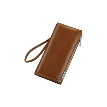 WilliamPOLO Cow Leather Long Wallet Anti-Theft Handle Zip Closure Cell Phone Pouch Regular Men's Multicolor