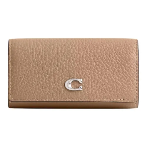 COACH Key Case Polished Pebbled Leather Key Pouch Mini Women's Taupe