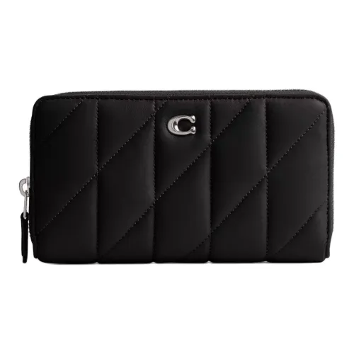 COACH Accordion Zip Nappa Leather Wallet Trumpets Women's Black