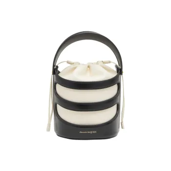 Alexander McQueen Calfskin Bucket Bags Shoulder Bag Crossbody Bag Handbag Women's Black Velvet And Ivory