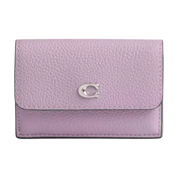 COACH Trifold Wallet Polished Pebbled Leather Wallet Mini Women's Purple
