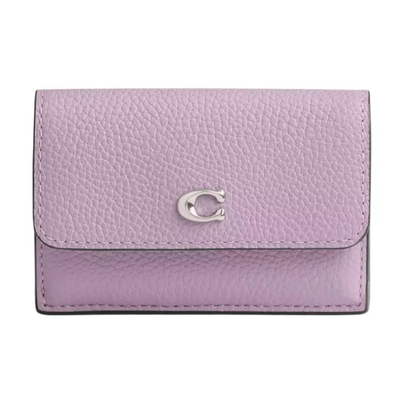 COACH Trifold Wallet Polished Pebbled Leather Wallet Mini Women's Purple-0