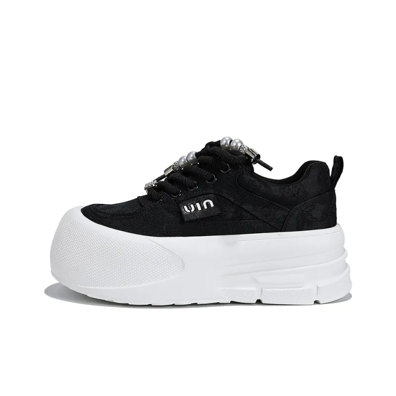 Junjali Skateboard Shoes Women's Low Top Black/Beige/Pink-6