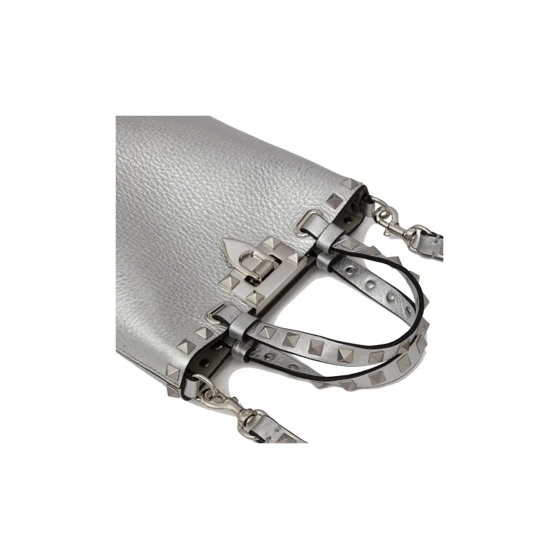 Valentino ROCKSTUD Grained Calfskin Shoulder Bag Crossbody Bag Handbag Mini Women's Silver-5