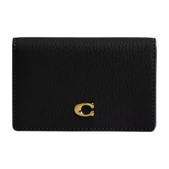 COACH Card Case Polished Pebble Leather Business Card Holder Mini Women's Black