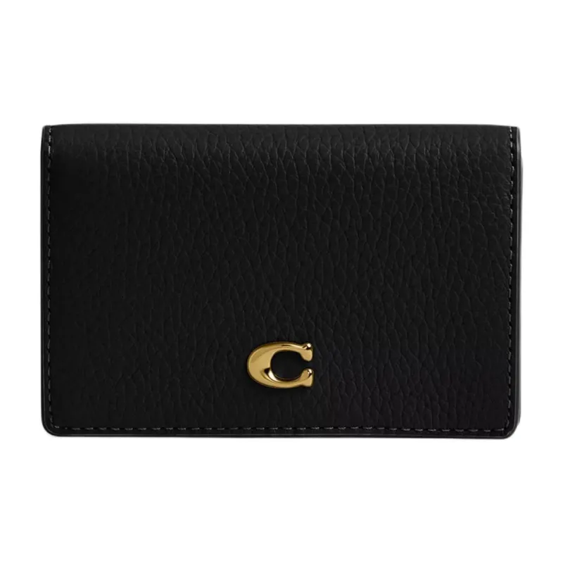 COACH Card Case Polished Pebble Leather Business Card Holder Mini Women's Black-0