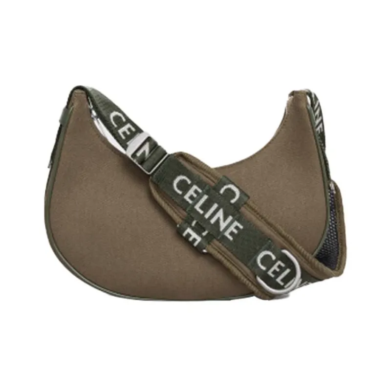 CELINE AVA Polyamide Shoulder Bag, Handbag, Shoulder Bag Medium Size Unisex Khaki Green-3