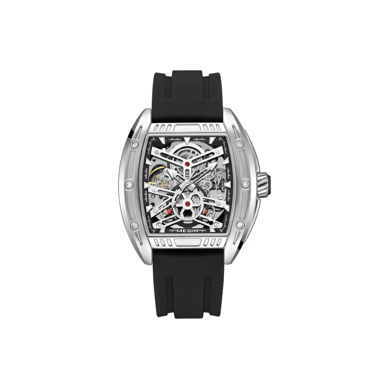 MEGIR Mechanical Movement Silicone Strap Watch Men's Watches Green Dial-3