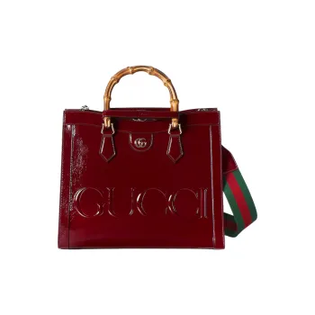 GUCCI Patent Leather Tote Bag Shopping Bag Shoulder Bag Handbag Medium Size Women's Deep Red