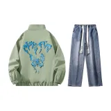 Set (Matcha Green Coats+Dark Blue Washable Jeans)