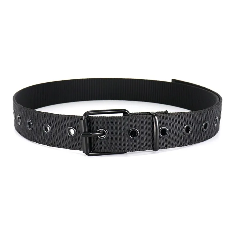 PISHUSHU Air Eye Buckle Advanced Polyester Leather Belts Unisex Black Width  3.5cm-0