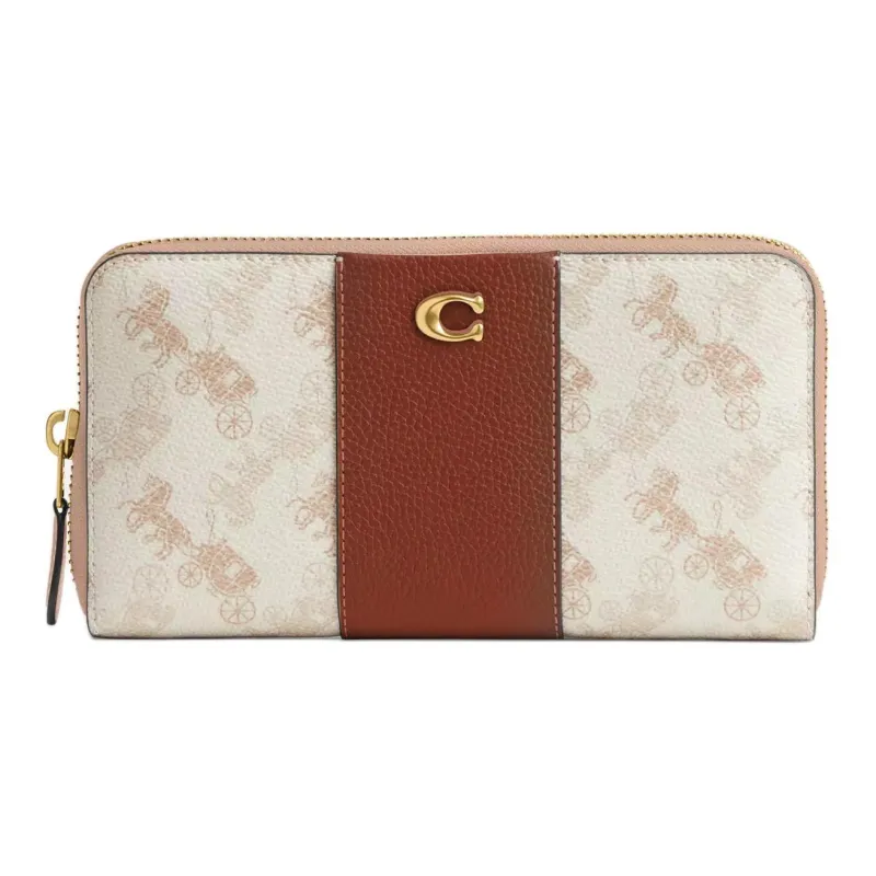 COACH Accordion Zip Coated Canvas With Polished Shell Pattern Leather Wallet Small Size Unisex White & Brown-0