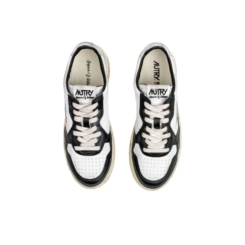AUTRY Medalist Leather Low Distressed White Black Silver-4