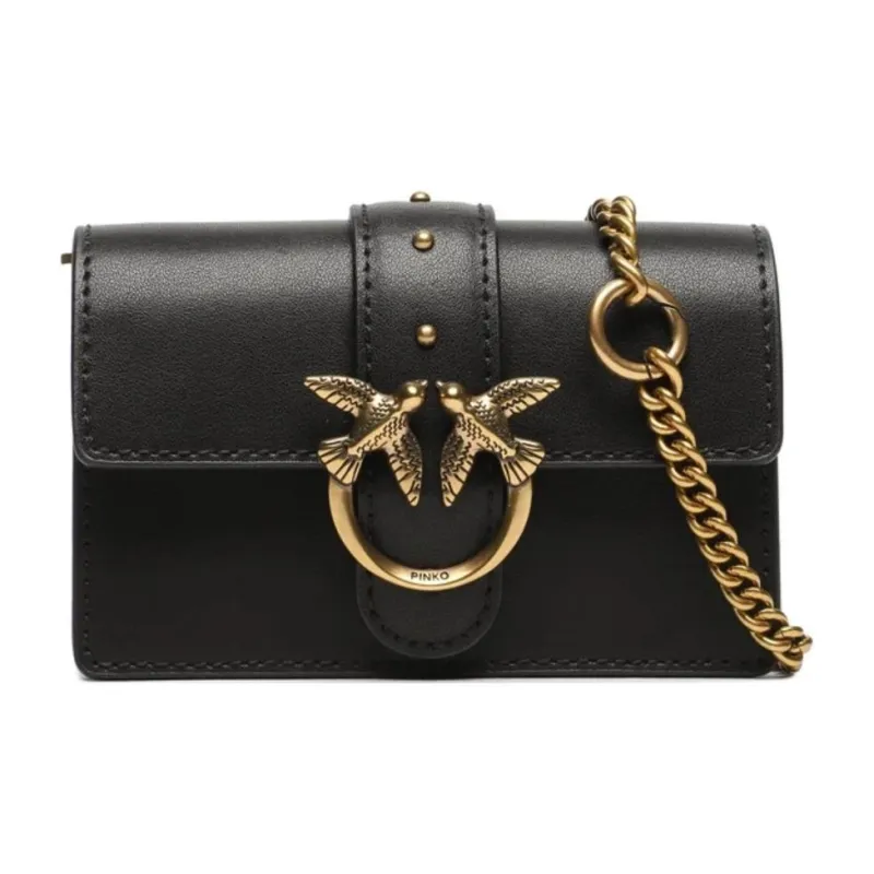 PINKO Cow Leather Shoulder Bag, Crossbody Bag Extra Mini Women's Black-0