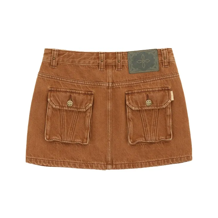 SMFK Denim Short Skirts Women's Forest Brown-1