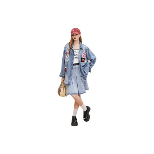 ELF SACK Denim Jackets Women's Washable Denim Blue