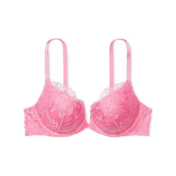 Victoria's Secret DREAM ANGELS Collection 8749 Contouring Boho Floral Embroidery Push-Up Bra Women's Peach Pink