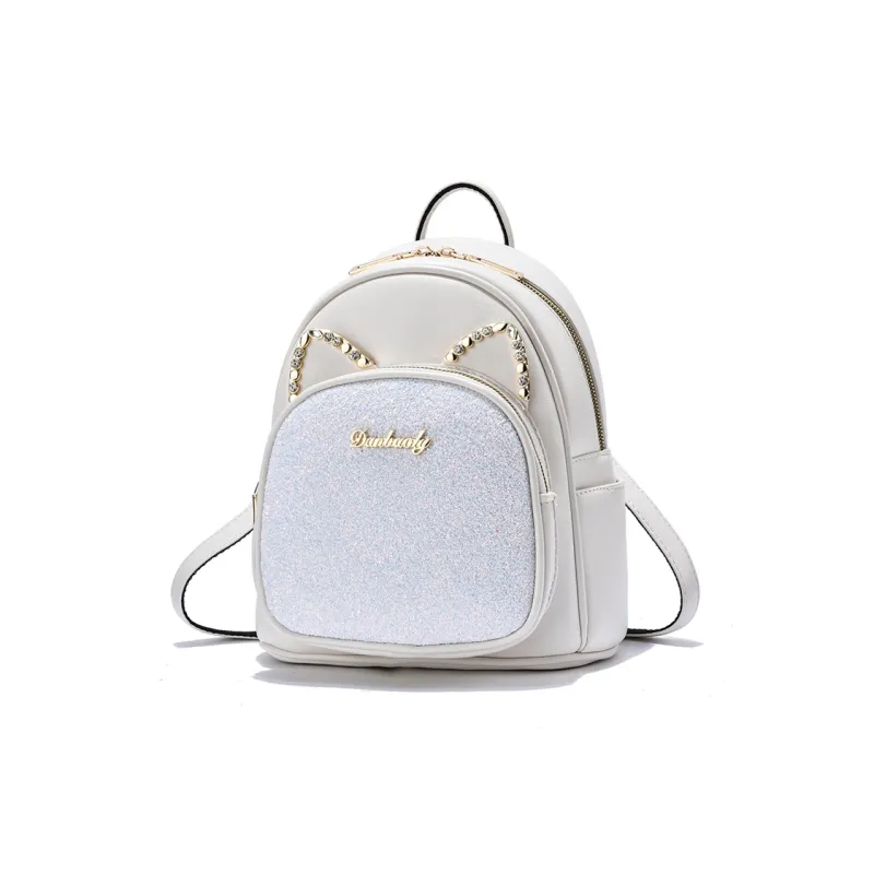 Weymond Soft Leather Backpack Women's Black/White/Gray-8