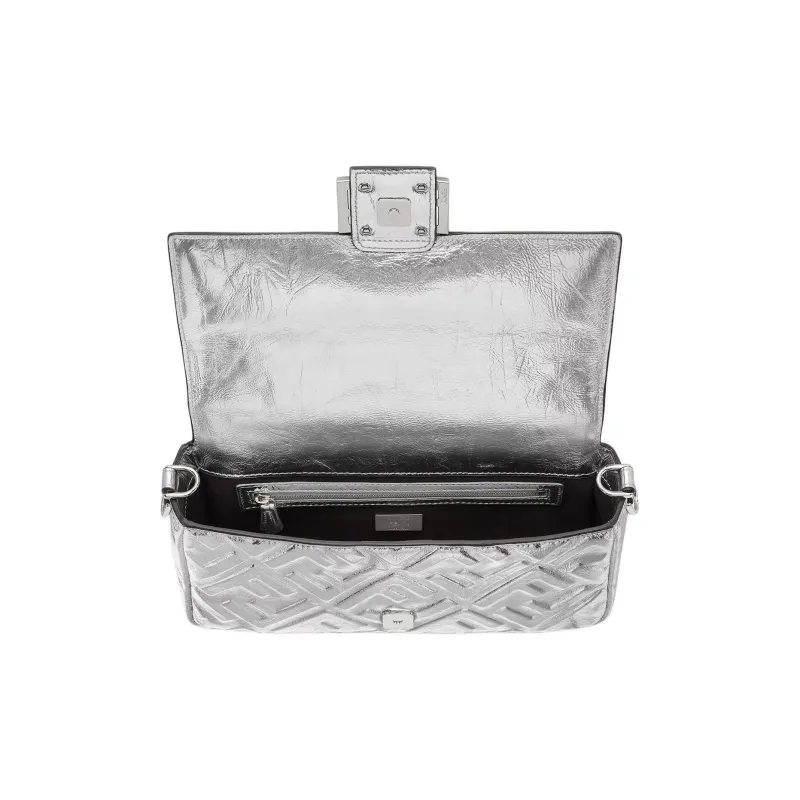 FENDI Baguette Leather Shoulder Bag, Crossbody Bag, Handbag Medium Size Women's Silver-3