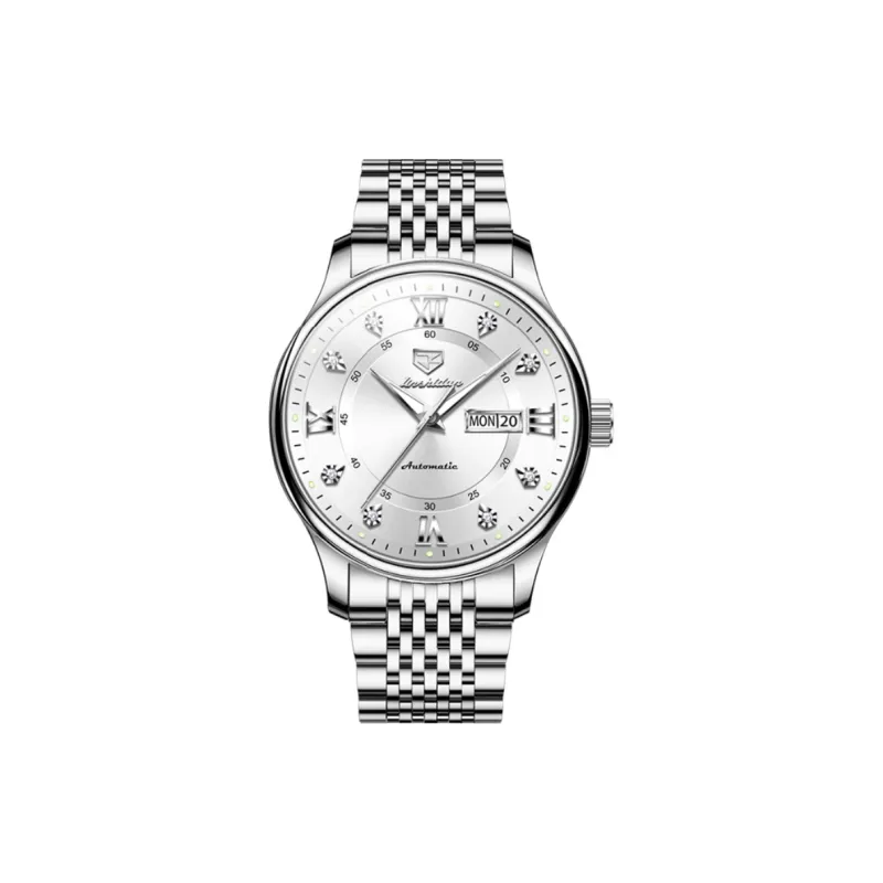 Jin Shi Dun Automatic Mechanical Movement Stainless Steel Watchband Watch Men's Watches White Dial-1
