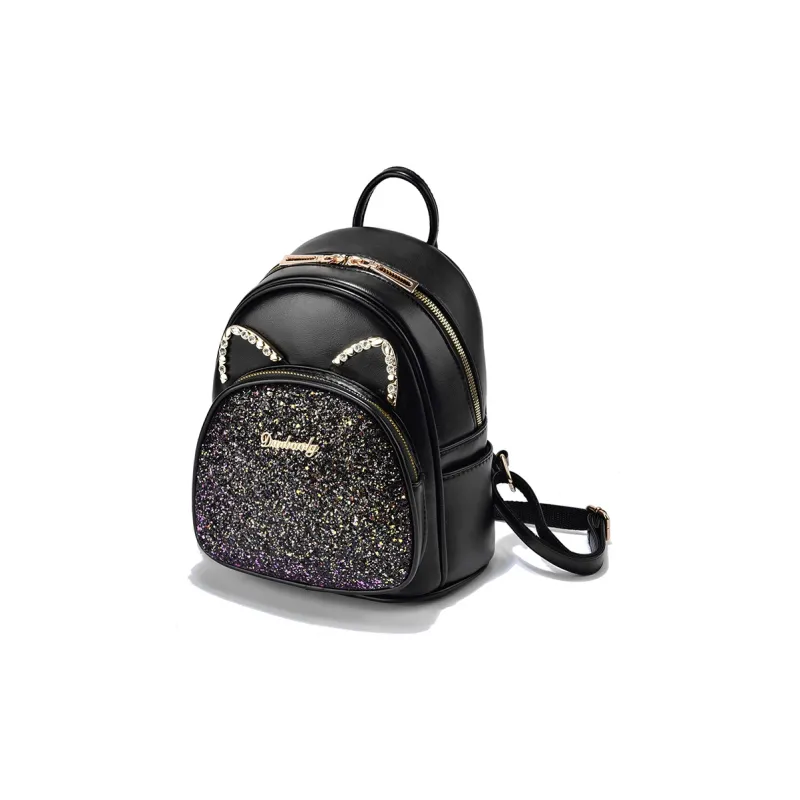 Weymond Soft Leather Backpack Women's Black/White/Gray-2