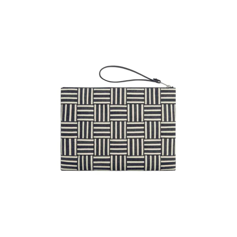 Bottega Veneta Cotton Clutch Tubas Men's Marine Blue & White-1