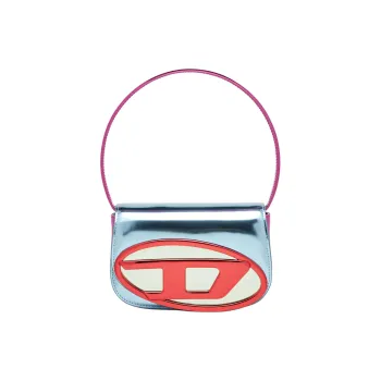 DIESEL Calfskin Shoulder Bag Women's Silver & Red