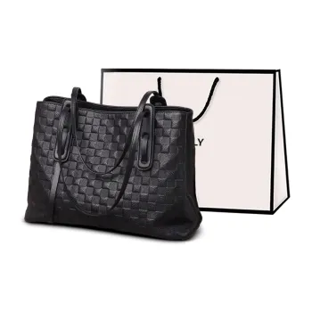 COMELY Cow Leather Tote Bag Shopping Bag Shoulder Bags Regular Women's Black