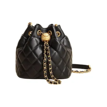 TOUCH MISS Cow Leather Bucket Bags Shoulder Bag Crossbody Bag Small Size Women's Black