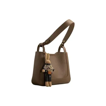 TOUCH MISS Cow Leather Bucket Bags Shoulder Bags Medium Size Women's Coffee/Pitch Black/Milk White