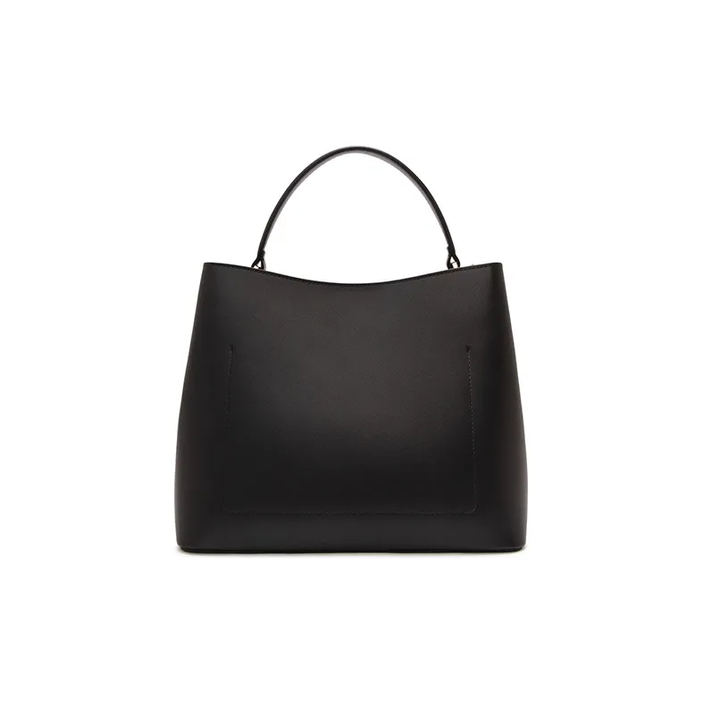 ELLE Leather One Shoulder Handbag Large Size Women's Brown/Black-8